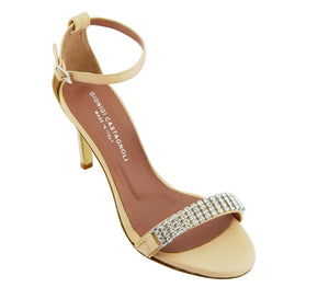 Sandalo tacco 90mm in pelle nappa nude con tennis di cristalli