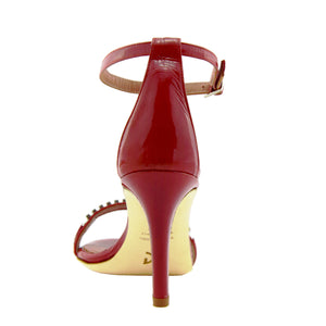 90mm heel sandal in red patent leather with crystal tennis