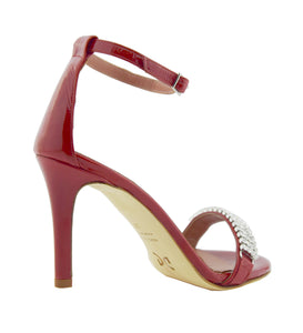 90mm heel sandal in red patent leather with crystal tennis