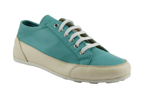 Sneaker in nappa bicolore panna - acquamarina  suola gomma bubble 116