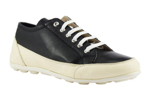 Sneaker in nappa bicolore panna - nero suola gomma bubble 116