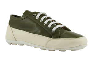 Sneaker in nappa bicolore panna - verde suola gomma bubble 116