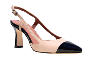 Slingback tacco 70 mm in nappa nude e vernice nera