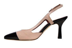 Décolleté with 70 mm heel in white nappa leather and leather