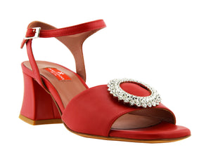 Red nappa leather sandal with 50 mm heel and jewel