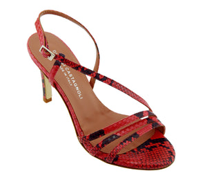 90mm heel sandal in red python