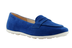 Mocassino in camoscio royal blu suola gomma bubble MC56