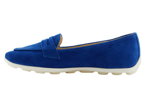 Mocassino in camoscio royal blu suola gomma bubble MC56