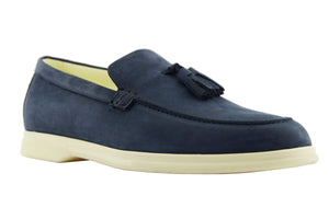 Mocassino con nappine in nabuk blu navy