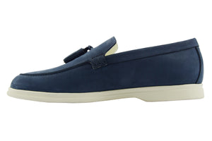 Mocassino con nappine in nabuk blu navy