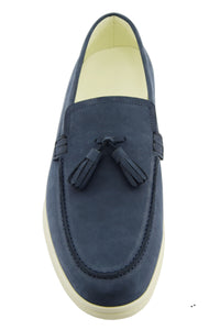 Mocassino con nappine in nabuk blu navy