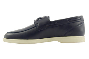 Mocassino vela stringato in nappa blu navy