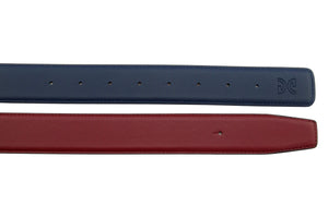 Burgundy - navy blue double tip rod in full grain calf leather for essential brass buckle. 35mm