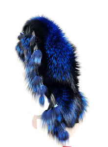 Shrug in black and blue fox. 